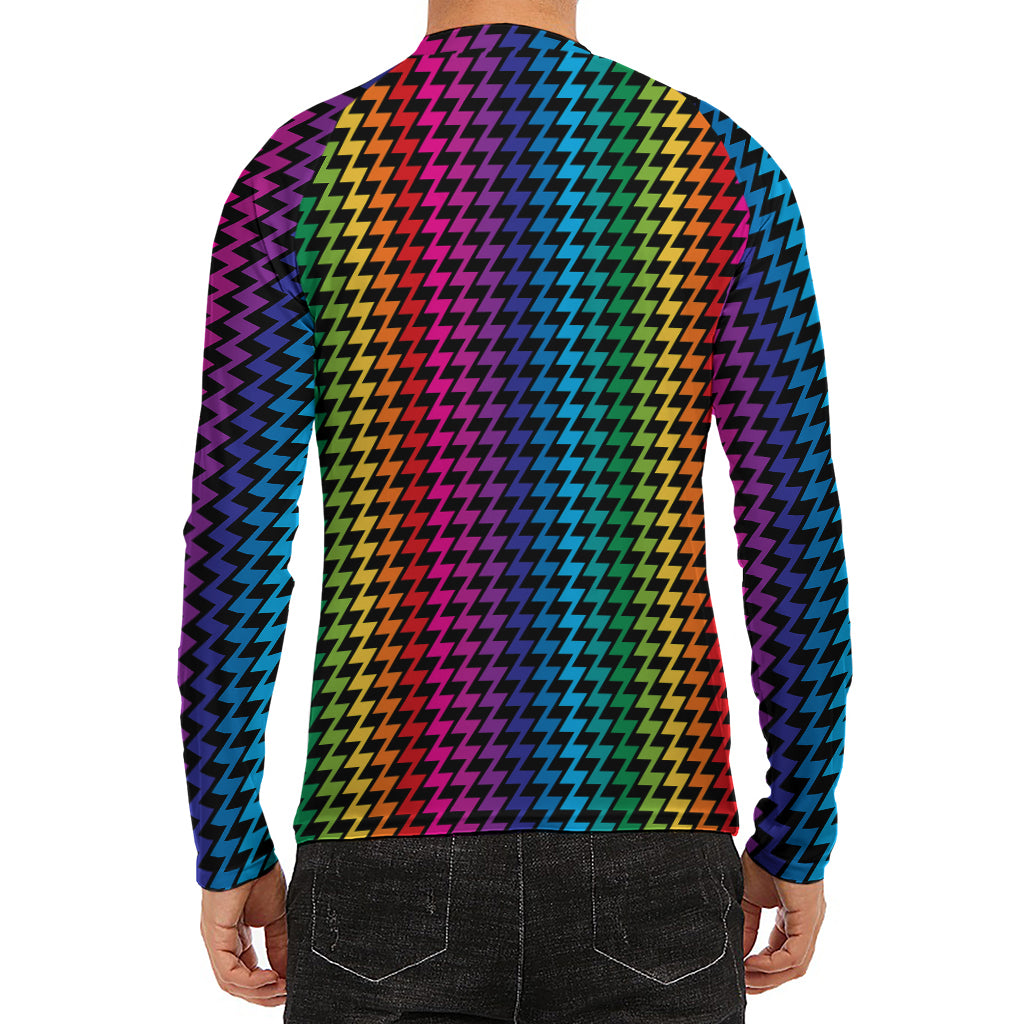 Rainbow Gay Pride Zigzag Pattern Print Men's Long Sleeve Rash Guard