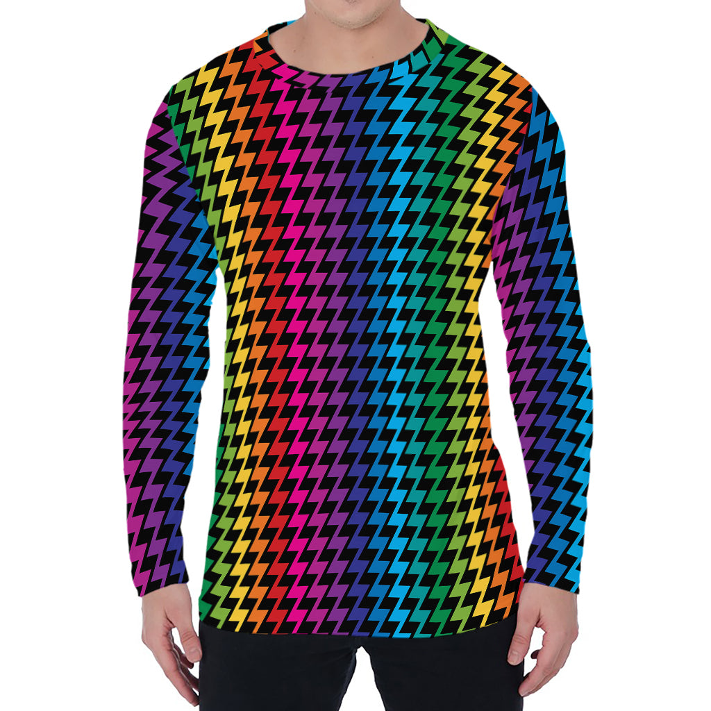 Rainbow Gay Pride Zigzag Pattern Print Men's Long Sleeve T-Shirt