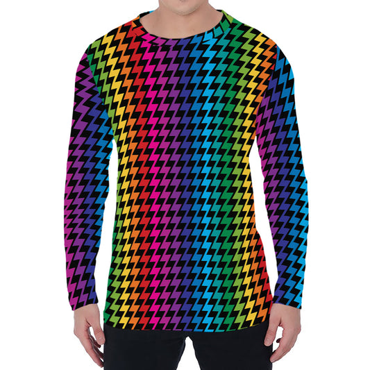 Rainbow Gay Pride Zigzag Pattern Print Men's Long Sleeve T-Shirt