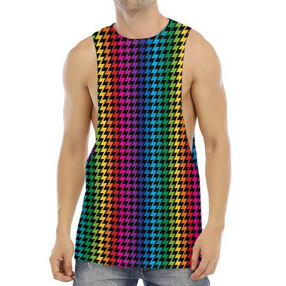 Rainbow Gay Pride Zigzag Pattern Print Men's Muscle Tank Top