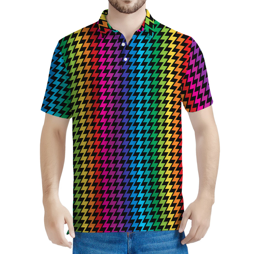 Rainbow Gay Pride Zigzag Pattern Print Men's Polo Shirt