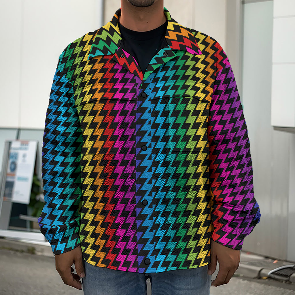 Rainbow Gay Pride Zigzag Pattern Print Men's Shirt Jacket
