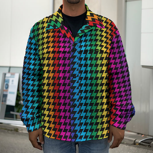 Rainbow Gay Pride Zigzag Pattern Print Men's Shirt Jacket
