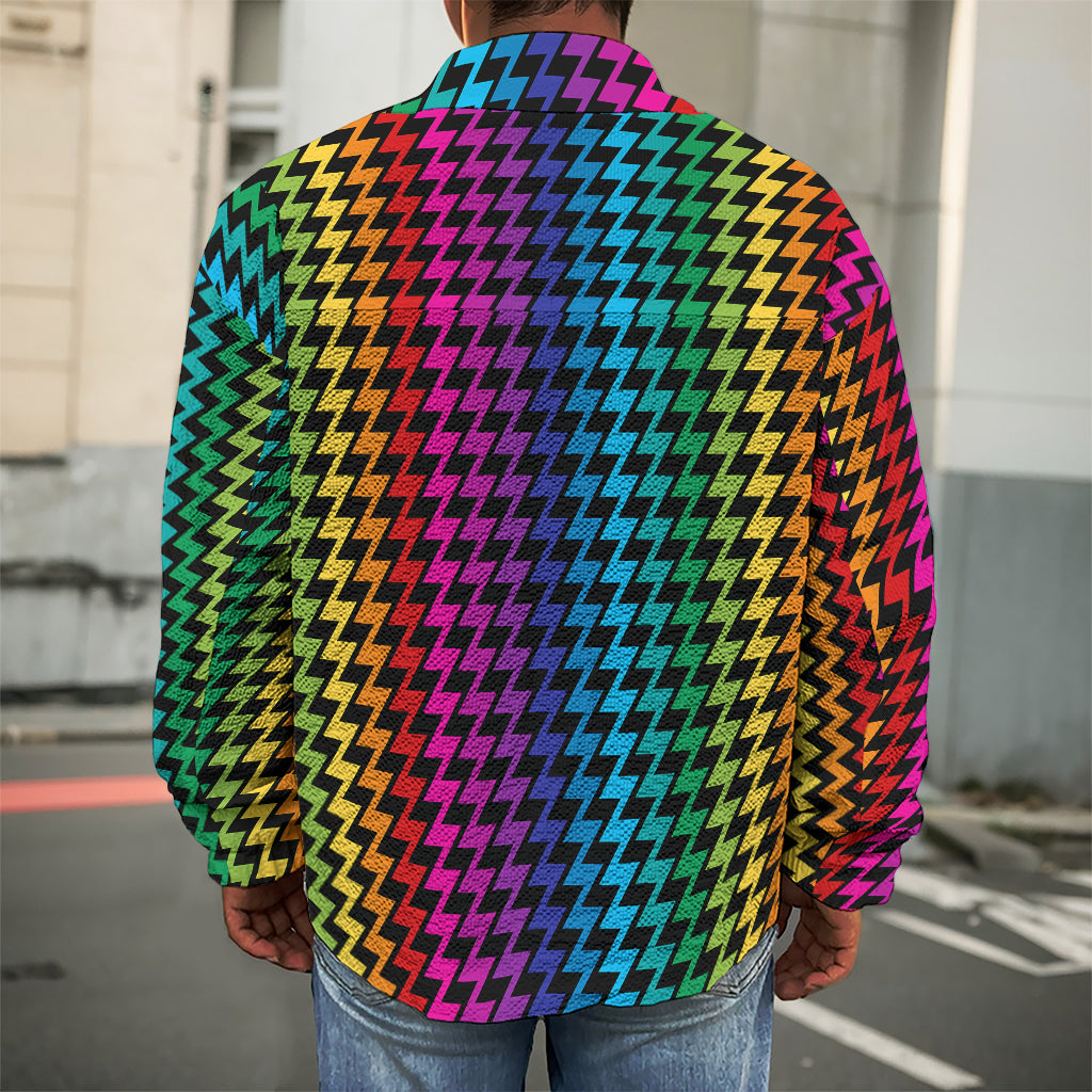 Rainbow Gay Pride Zigzag Pattern Print Men's Shirt Jacket