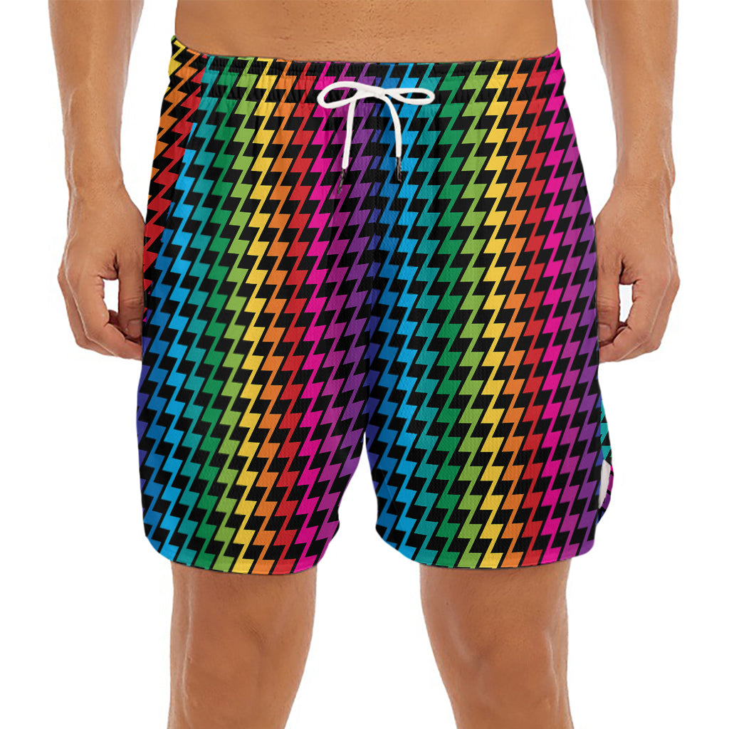 Rainbow Gay Pride Zigzag Pattern Print Men's Split Running Shorts