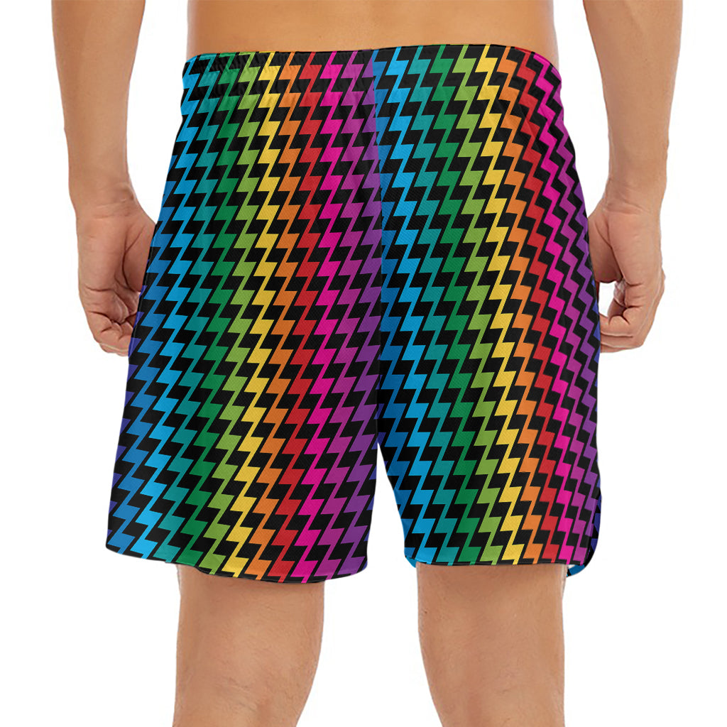 Rainbow Gay Pride Zigzag Pattern Print Men's Split Running Shorts