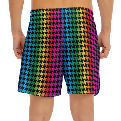 Rainbow Gay Pride Zigzag Pattern Print Men's Split Running Shorts