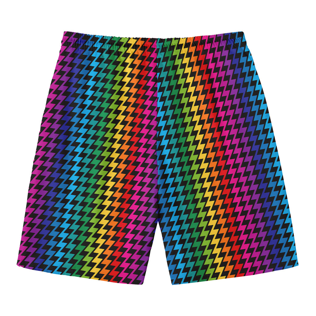 Rainbow Gay Pride Zigzag Pattern Print Men's Swim Trunks