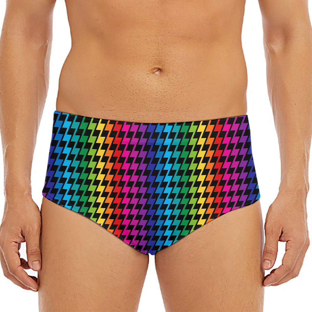 Rainbow Gay Pride Zigzag Pattern Print Men's Triangle Swim Briefs