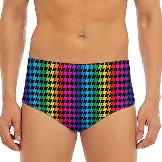 Rainbow Gay Pride Zigzag Pattern Print Men's Triangle Swim Briefs