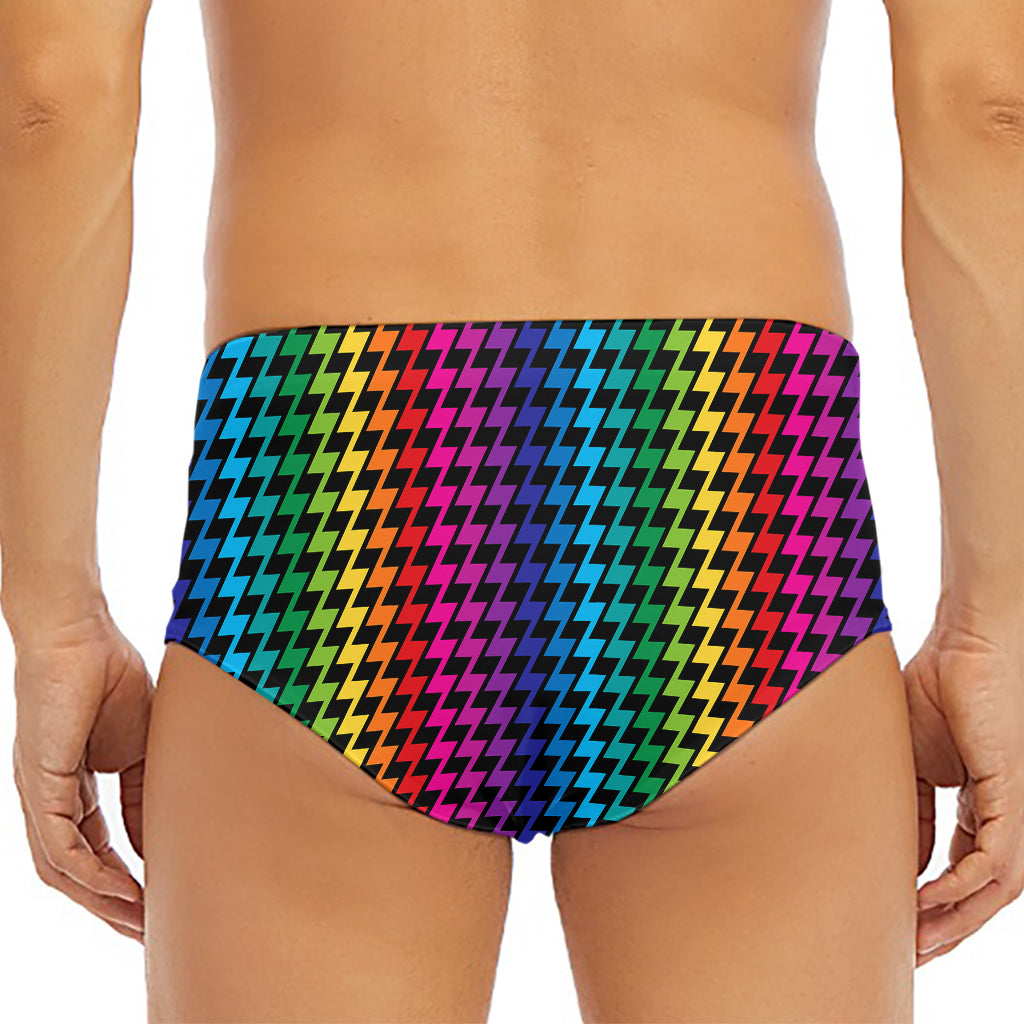 Rainbow Gay Pride Zigzag Pattern Print Men's Triangle Swim Briefs