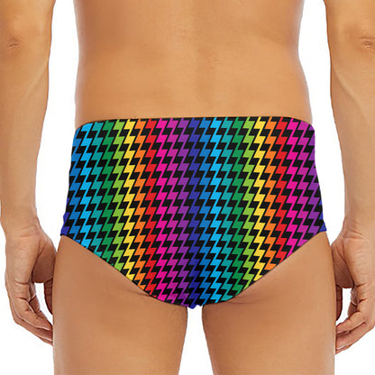Rainbow Gay Pride Zigzag Pattern Print Men's Triangle Swim Briefs