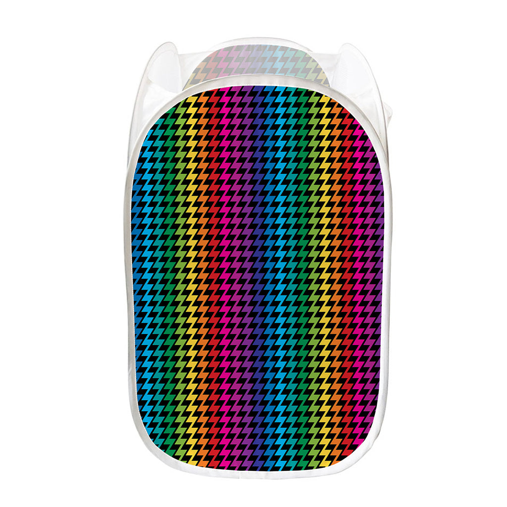 Rainbow Gay Pride Zigzag Pattern Print Mesh Laundry Hamper