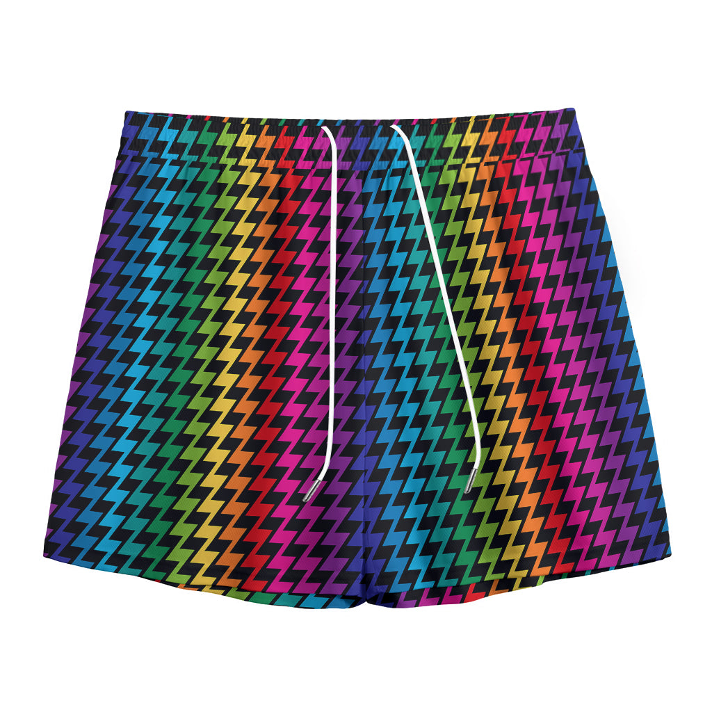 Rainbow Gay Pride Zigzag Pattern Print Mesh Shorts