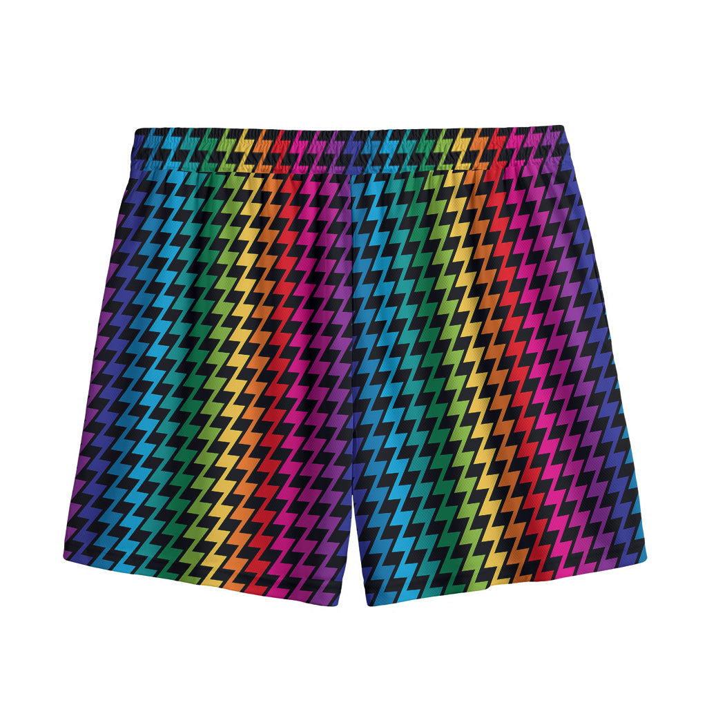 Rainbow Gay Pride Zigzag Pattern Print Mesh Shorts