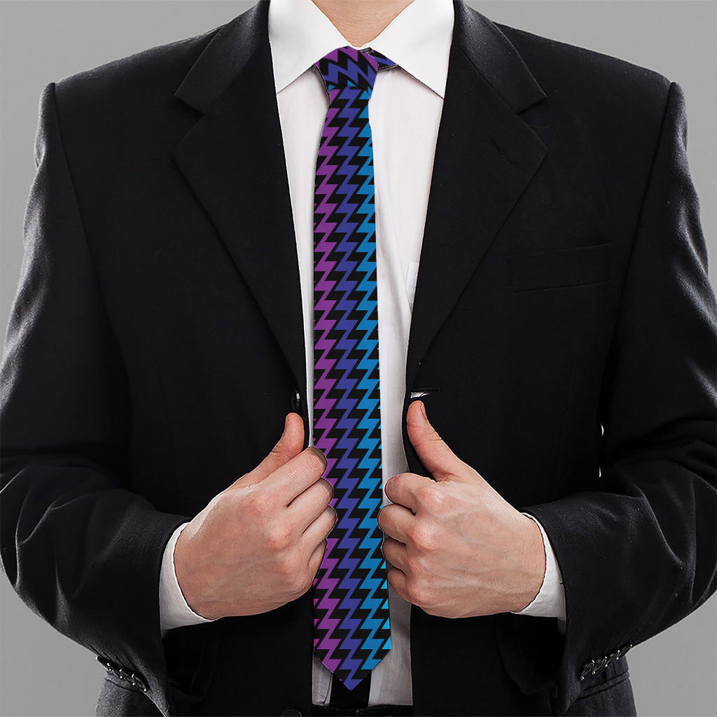 Rainbow Gay Pride Zigzag Pattern Print Necktie