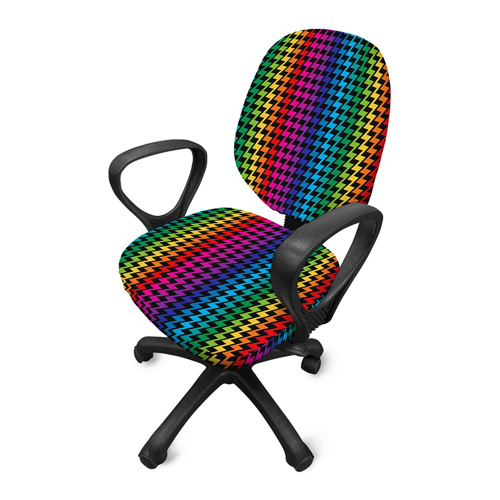Rainbow Gay Pride Zigzag Pattern Print Office Chair Cover