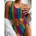 Rainbow Gay Pride Zigzag Pattern Print One Shoulder Bikini Set