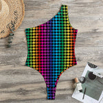 Rainbow Gay Pride Zigzag Pattern Print One Shoulder Bodysuit
