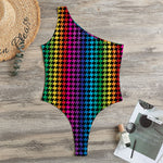 Rainbow Gay Pride Zigzag Pattern Print One Shoulder Bodysuit