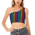 Rainbow Gay Pride Zigzag Pattern Print One Shoulder Crop Top