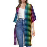 Rainbow Gay Pride Zigzag Pattern Print Open Front Beach Cover Up