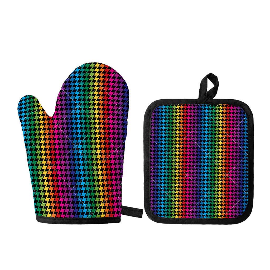 Rainbow Gay Pride Zigzag Pattern Print Oven Mitt And Pot Holder Set