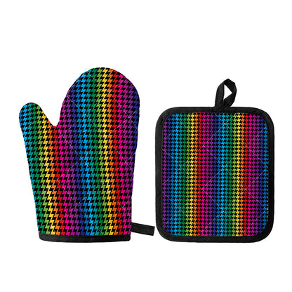 Rainbow Gay Pride Zigzag Pattern Print Oven Mitt And Pot Holder Set