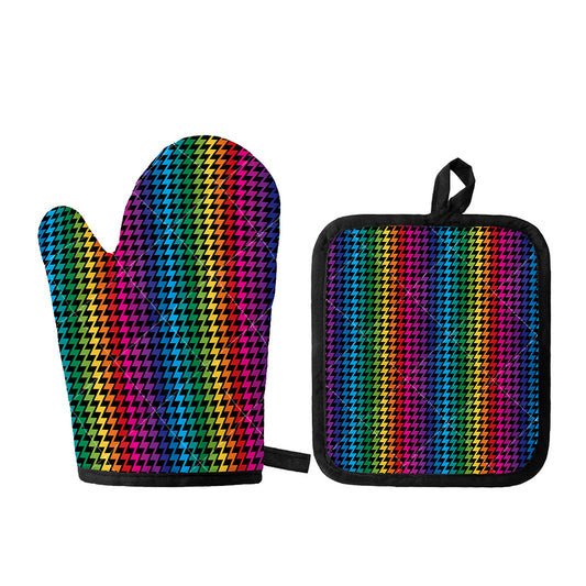 Rainbow Gay Pride Zigzag Pattern Print Oven Mitt And Pot Holder Set