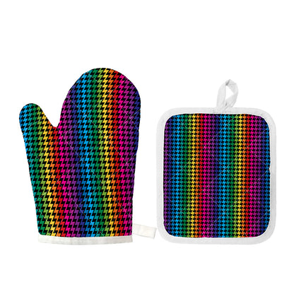 Rainbow Gay Pride Zigzag Pattern Print Oven Mitt And Pot Holder Set