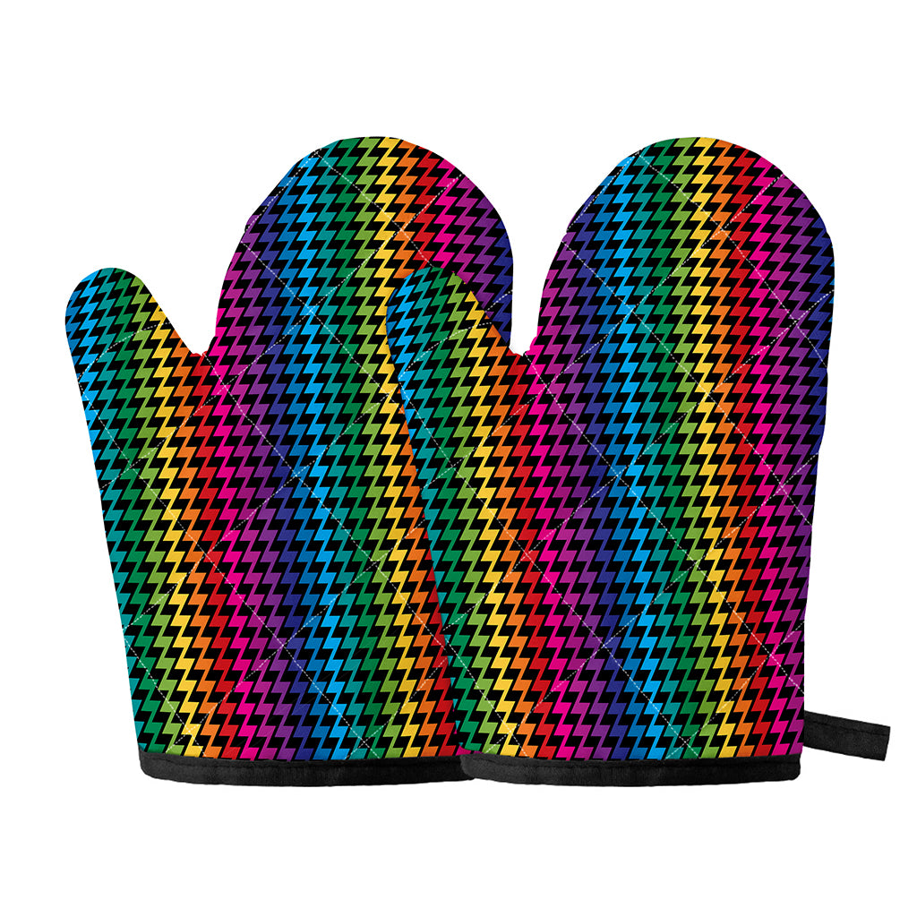 Rainbow Gay Pride Zigzag Pattern Print Oven Mitts