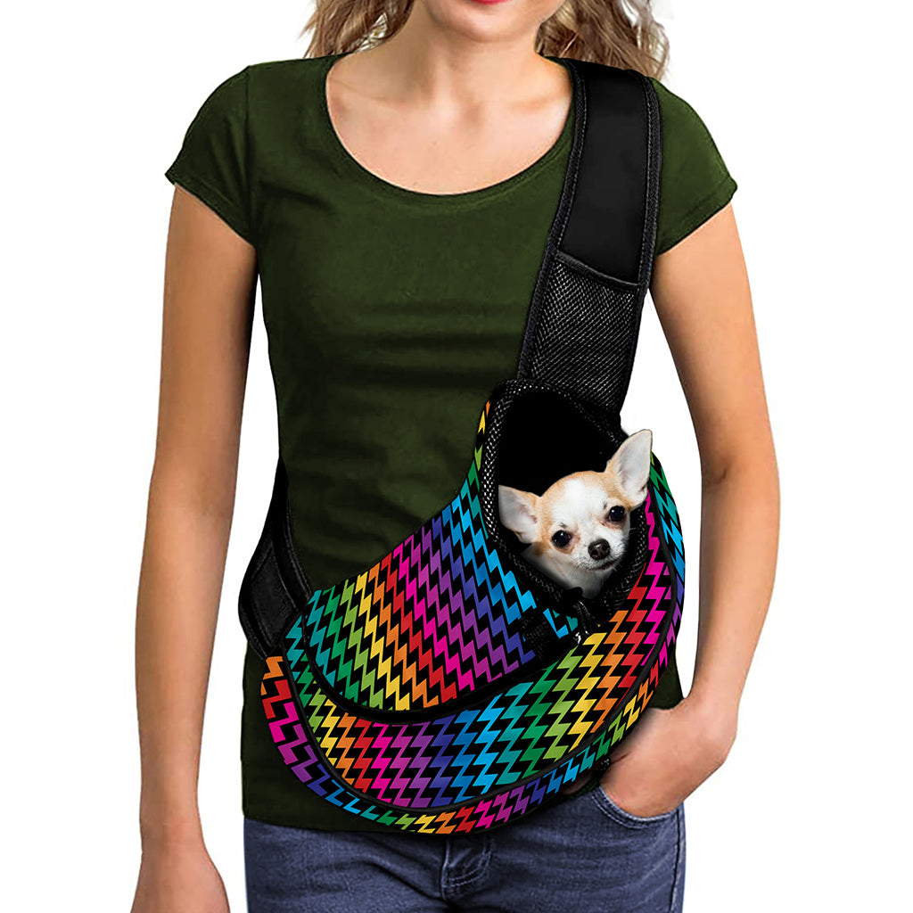 Rainbow Gay Pride Zigzag Pattern Print Pet Sling Carrier