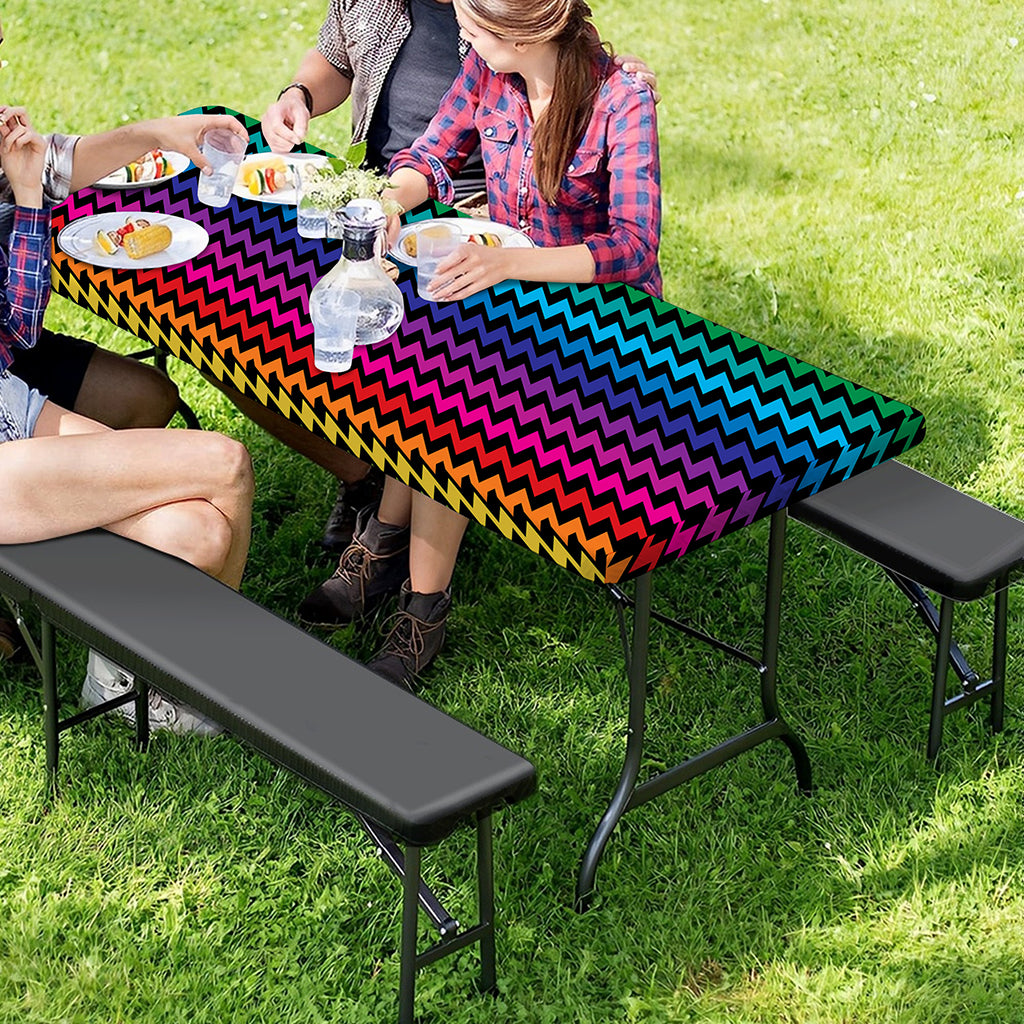 Rainbow Gay Pride Zigzag Pattern Print Picnic Table Cover