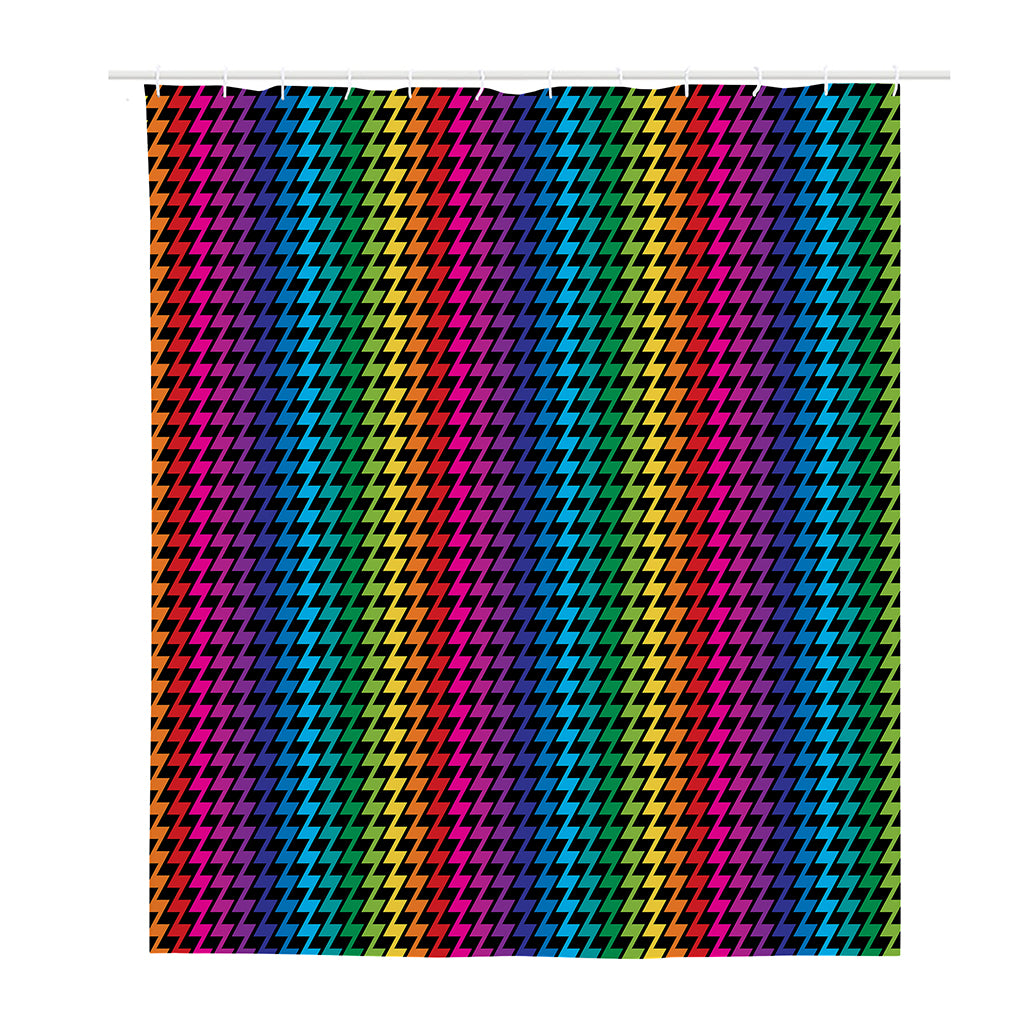 Rainbow Gay Pride Zigzag Pattern Print Polyester Shower Curtain
