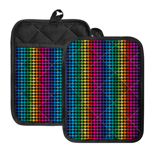 Rainbow Gay Pride Zigzag Pattern Print Pot Holders With Pocket