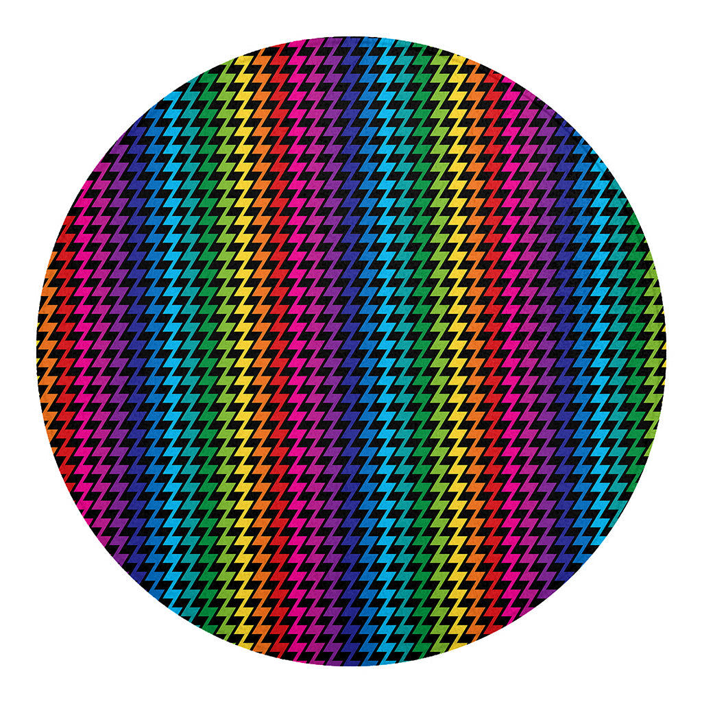 Rainbow Gay Pride Zigzag Pattern Print Round Blanket