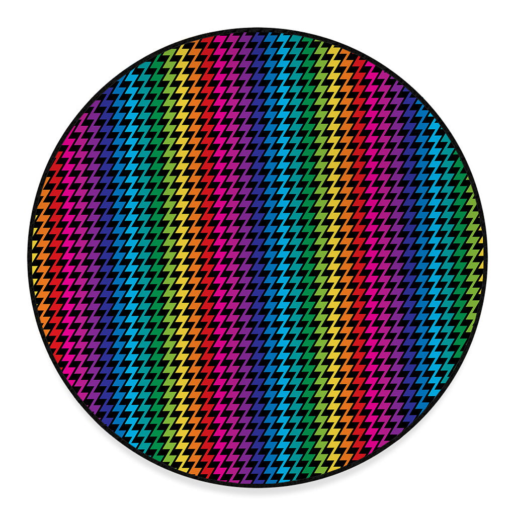 Rainbow Gay Pride Zigzag Pattern Print Round Floor Mat