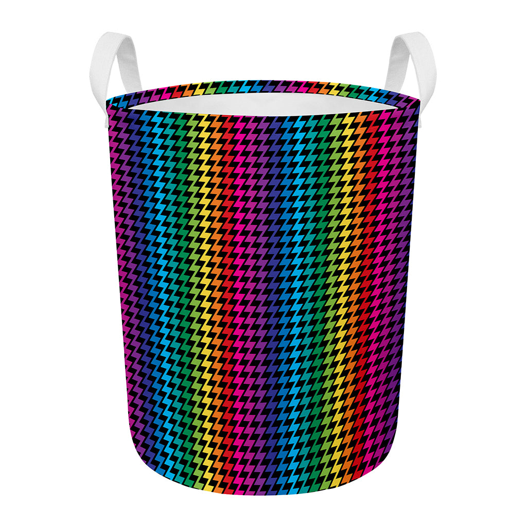 Rainbow Gay Pride Zigzag Pattern Print Round Laundry Basket