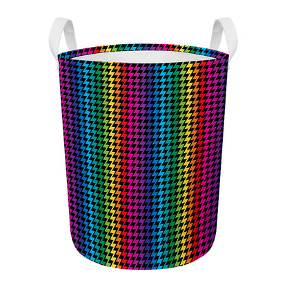 Rainbow Gay Pride Zigzag Pattern Print Round Laundry Basket