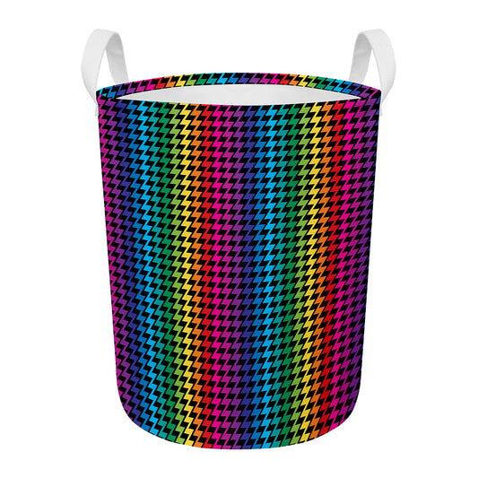 Rainbow Gay Pride Zigzag Pattern Print Round Laundry Basket