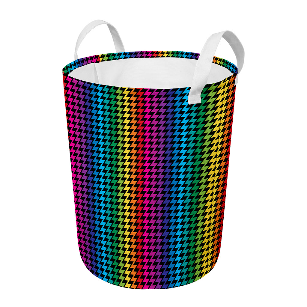 Rainbow Gay Pride Zigzag Pattern Print Round Laundry Basket
