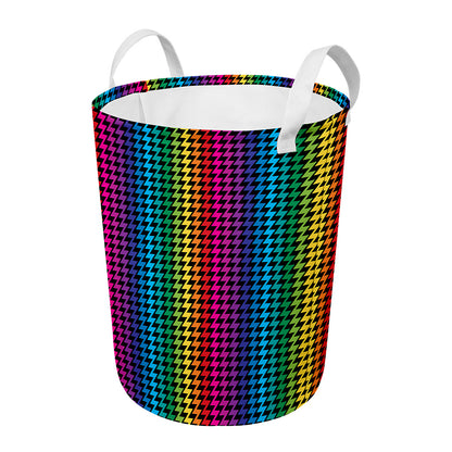 Rainbow Gay Pride Zigzag Pattern Print Round Laundry Basket