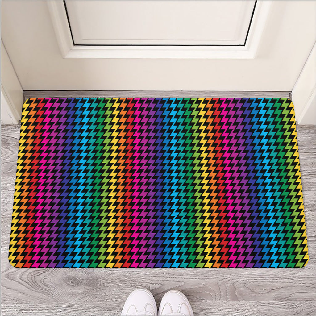 Rainbow Gay Pride Zigzag Pattern Print Rubber Doormat