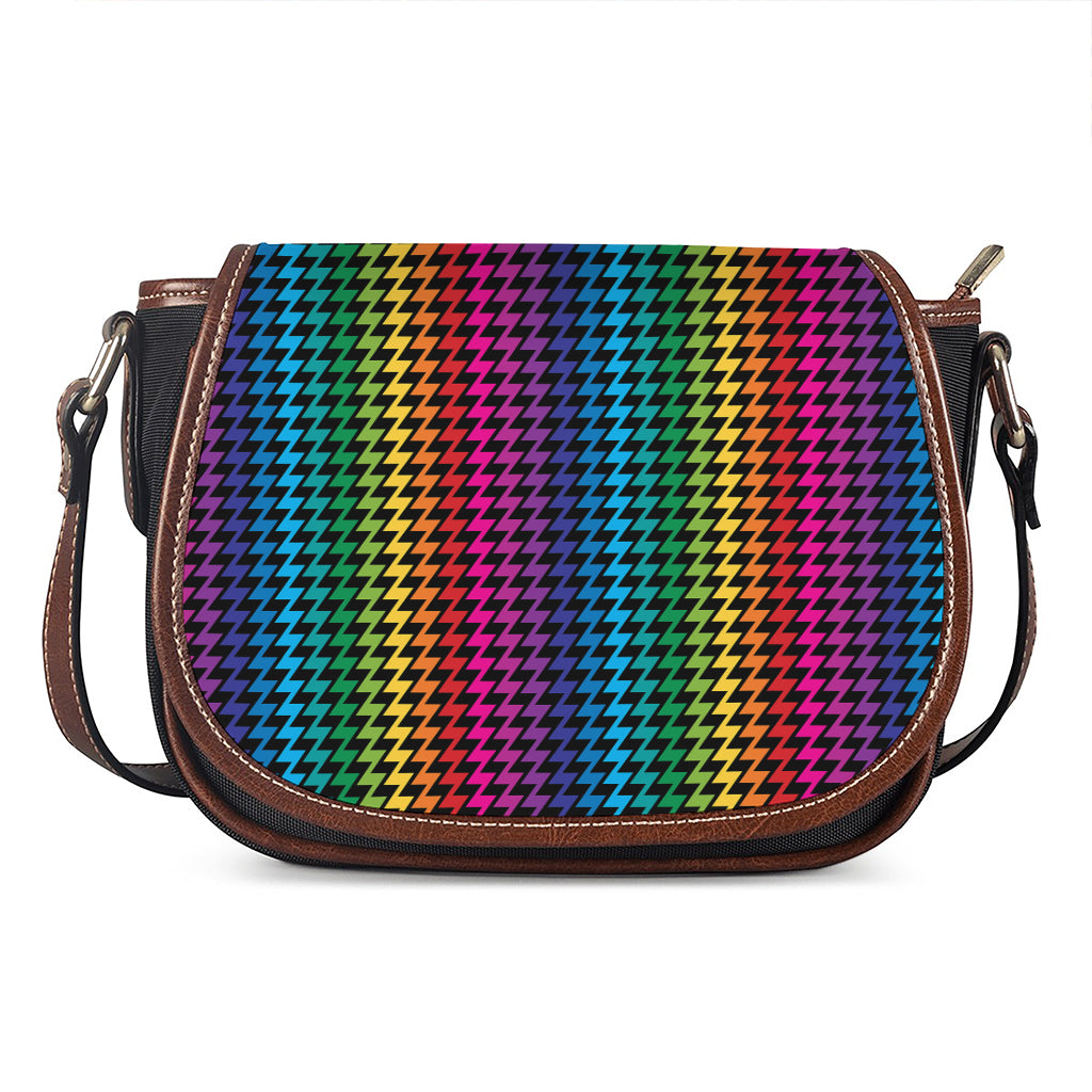 Rainbow Gay Pride Zigzag Pattern Print Saddle Bag