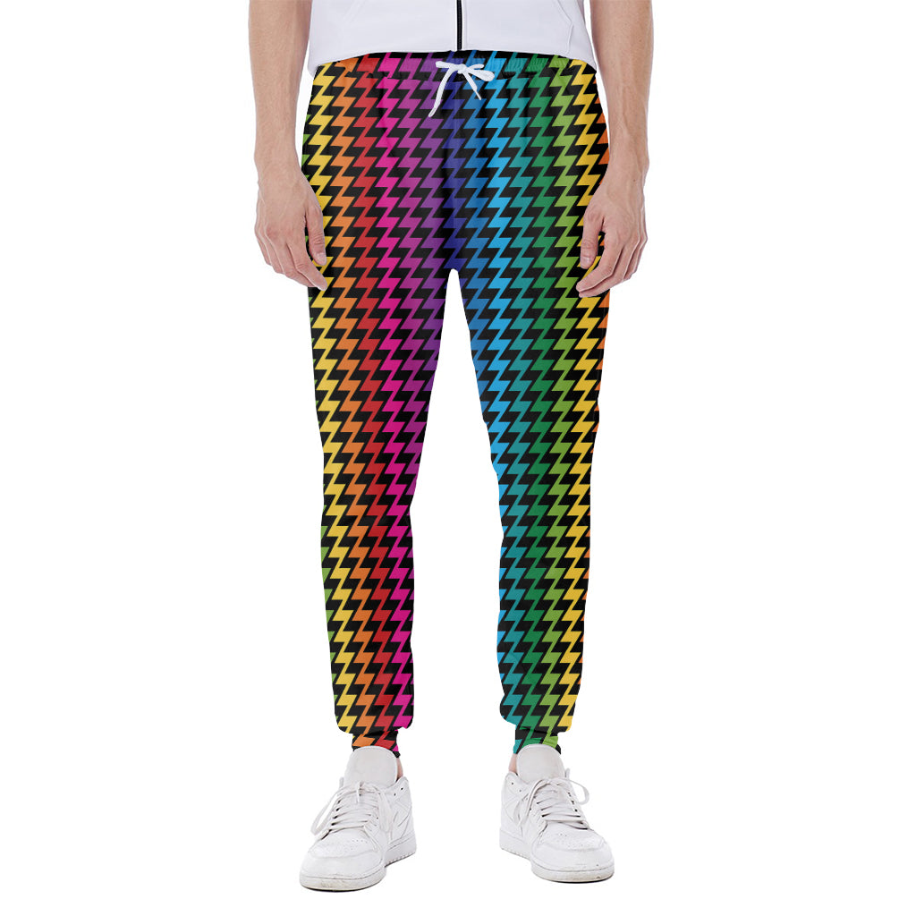Rainbow Gay Pride Zigzag Pattern Print Scuba Joggers