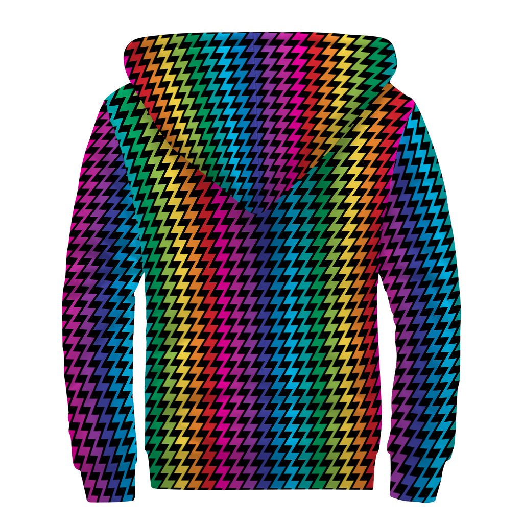 Rainbow Gay Pride Zigzag Pattern Print Sherpa Lined Zip Up Hoodie
