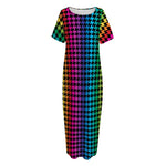 Rainbow Gay Pride Zigzag Pattern Print Short Sleeve Long Nightdress