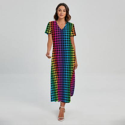 Rainbow Gay Pride Zigzag Pattern Print Short Sleeve Maxi Dress