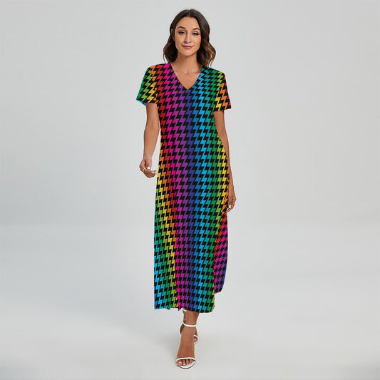 Rainbow Gay Pride Zigzag Pattern Print Short Sleeve Maxi Dress
