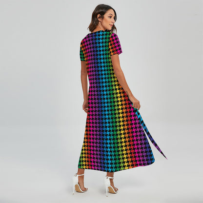 Rainbow Gay Pride Zigzag Pattern Print Short Sleeve Maxi Dress